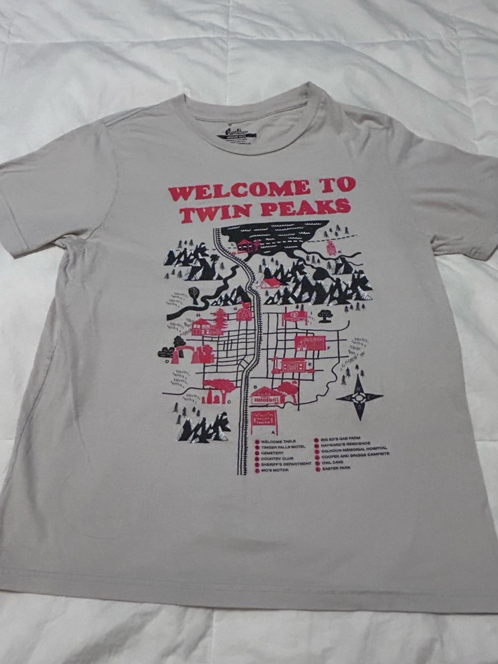 Welcome To Twin Peaks Map M Threadless T-Shirt EUC light gray laura palmer FWWM